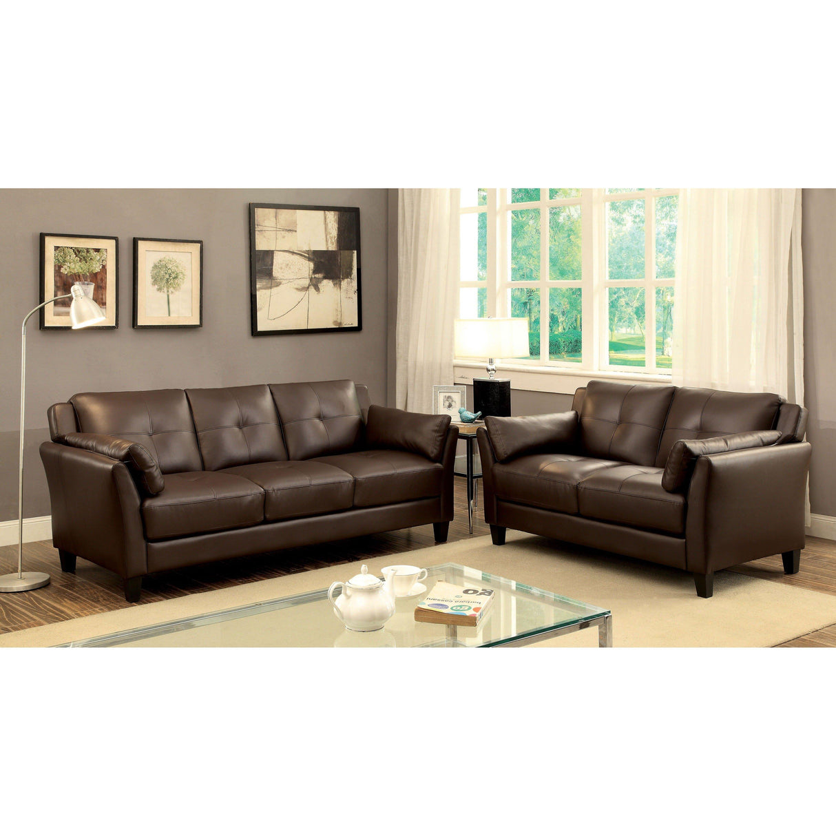Furniture of America Pierre Stationary Leatherette Sofa CM6717BR-SF-PK IMAGE 5