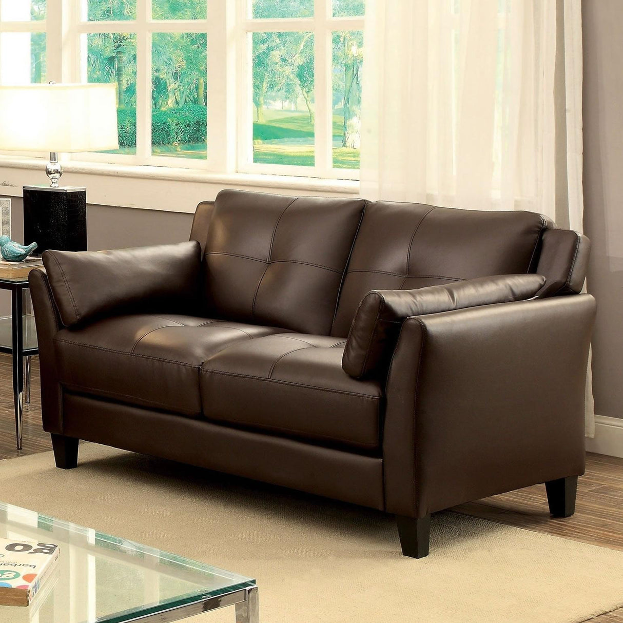 Furniture of America Pierre Stationary Leatherette Loveseat CM6717BR-LV-PK IMAGE 1