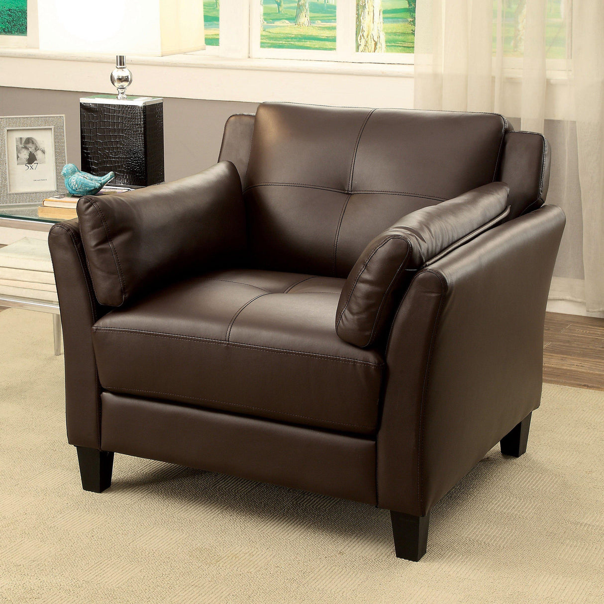 Furniture of America Pierre Stationary Leather Look Chair CM6717BR-CH-PK IMAGE 1