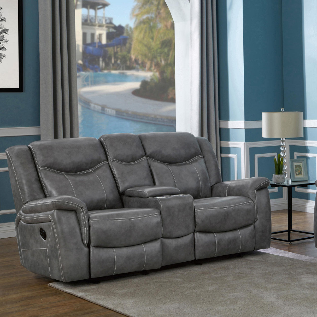 Coaster Furniture Conrad 650355 Upholstered Padded Arm Glider Loveseat - Grey IMAGE 8