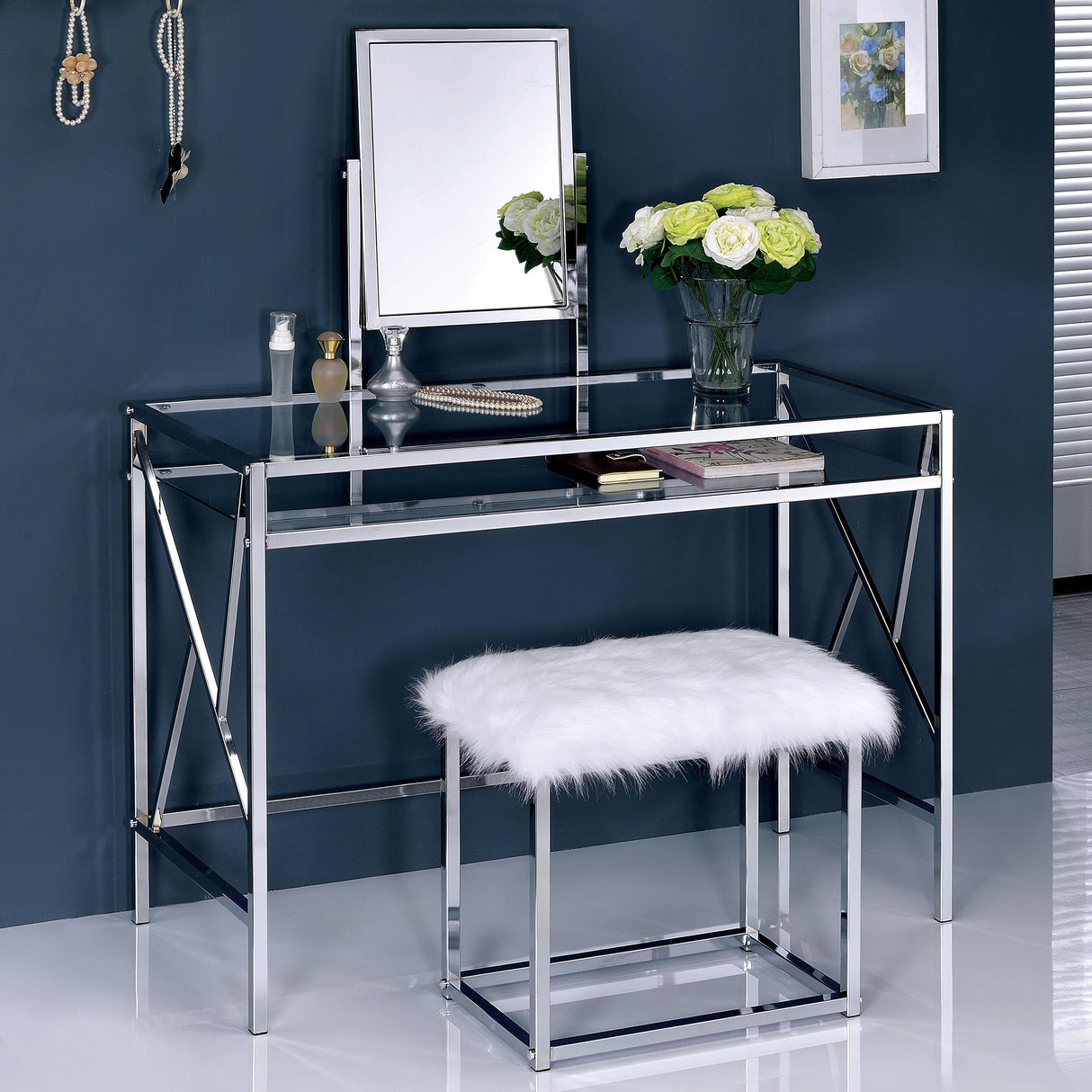 Furniture of America Lismore CM-DK6707CRM Vanity w/ Stool IMAGE 1