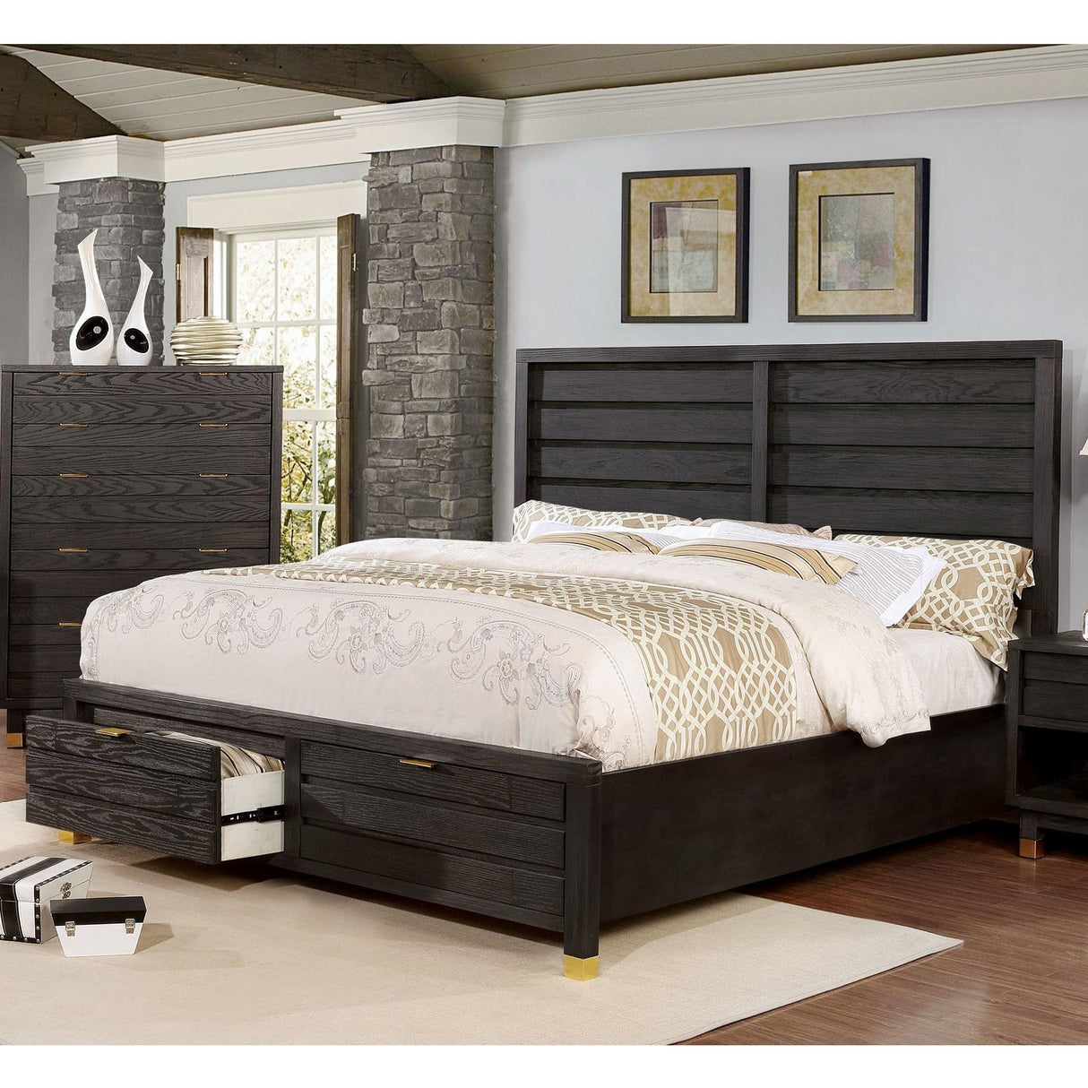 Furniture of America Bailey King Panel Bed with Storage CM7510DR-EK-BED IMAGE 3