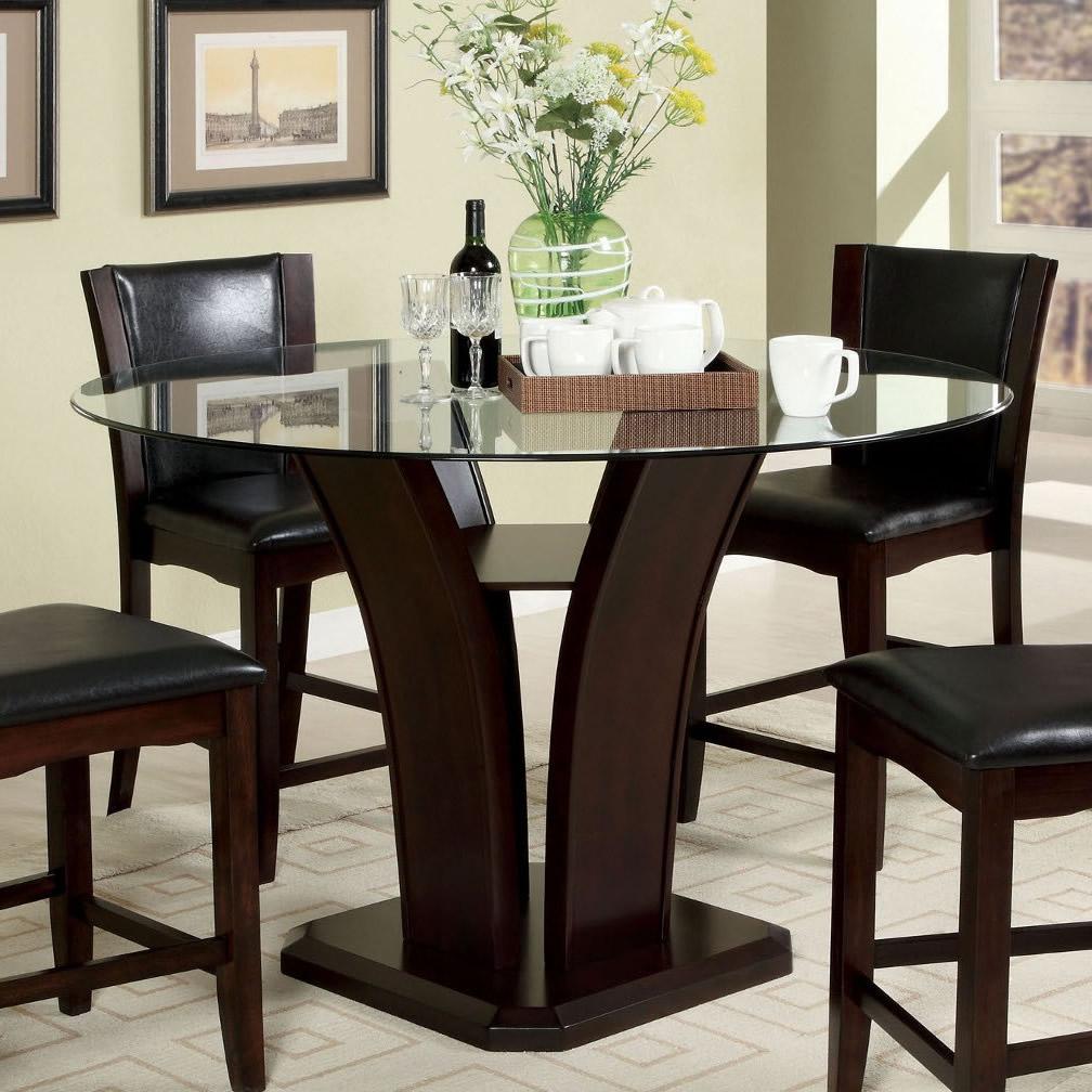 Furniture of America Round Manhattan Counter Height Dining Table with Glass Top and Pedestal Base CM3710PT-TABLE IMAGE 1