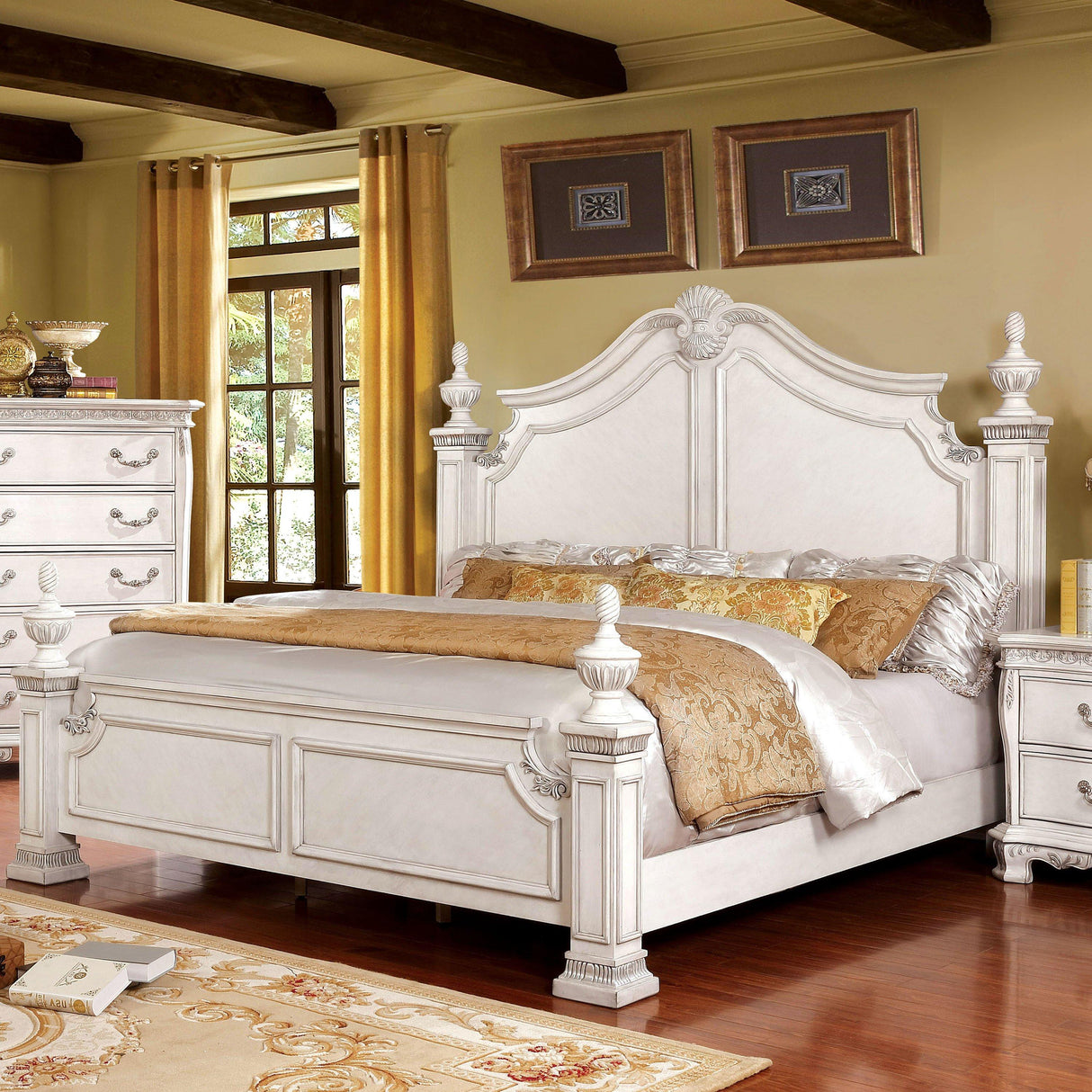 Furniture of America Hesperos Queen Poster Bed CM7798WH-Q-BED IMAGE 2