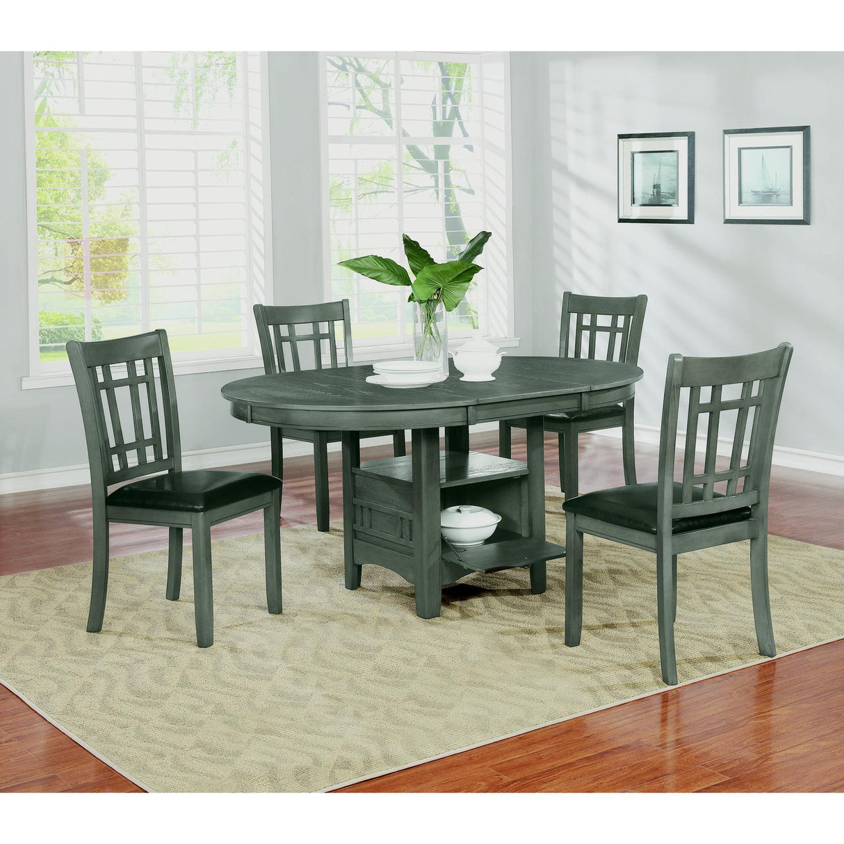 Coaster Furniture Lavon 108211 Oval 60-inch Extension Leaf Dining Table - Medium Grey IMAGE 5