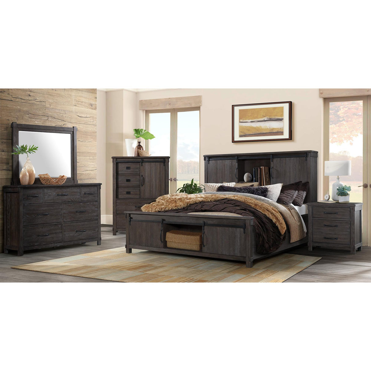 Elements International Scott SC370KB King Platform Storage Bed - Walnut IMAGE 10