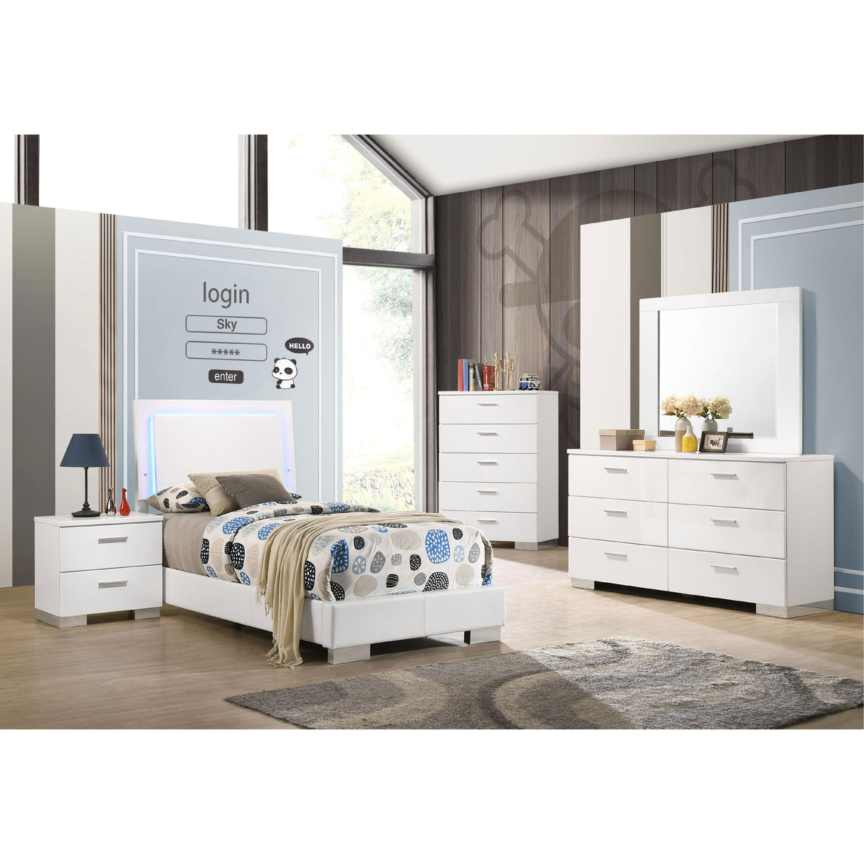 Coaster Furniture Felicity 203500T Wood Twin LED Panel Bed - White High Gloss IMAGE 12