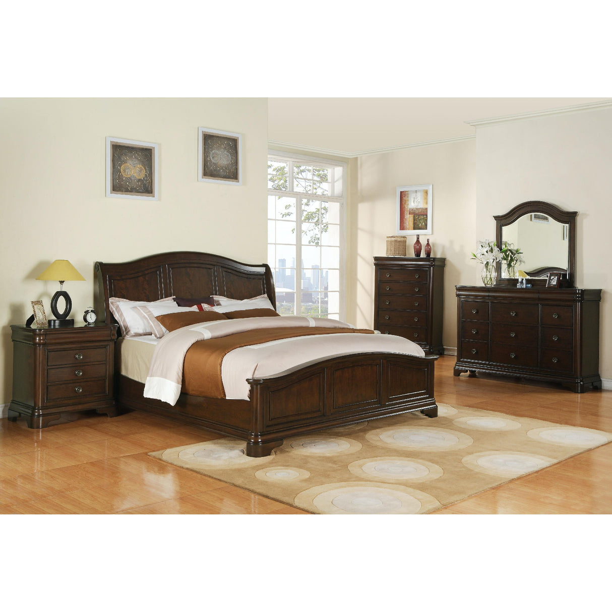 Elements International Cameron CM750QB Queen Panel Bed - Cherry IMAGE 2