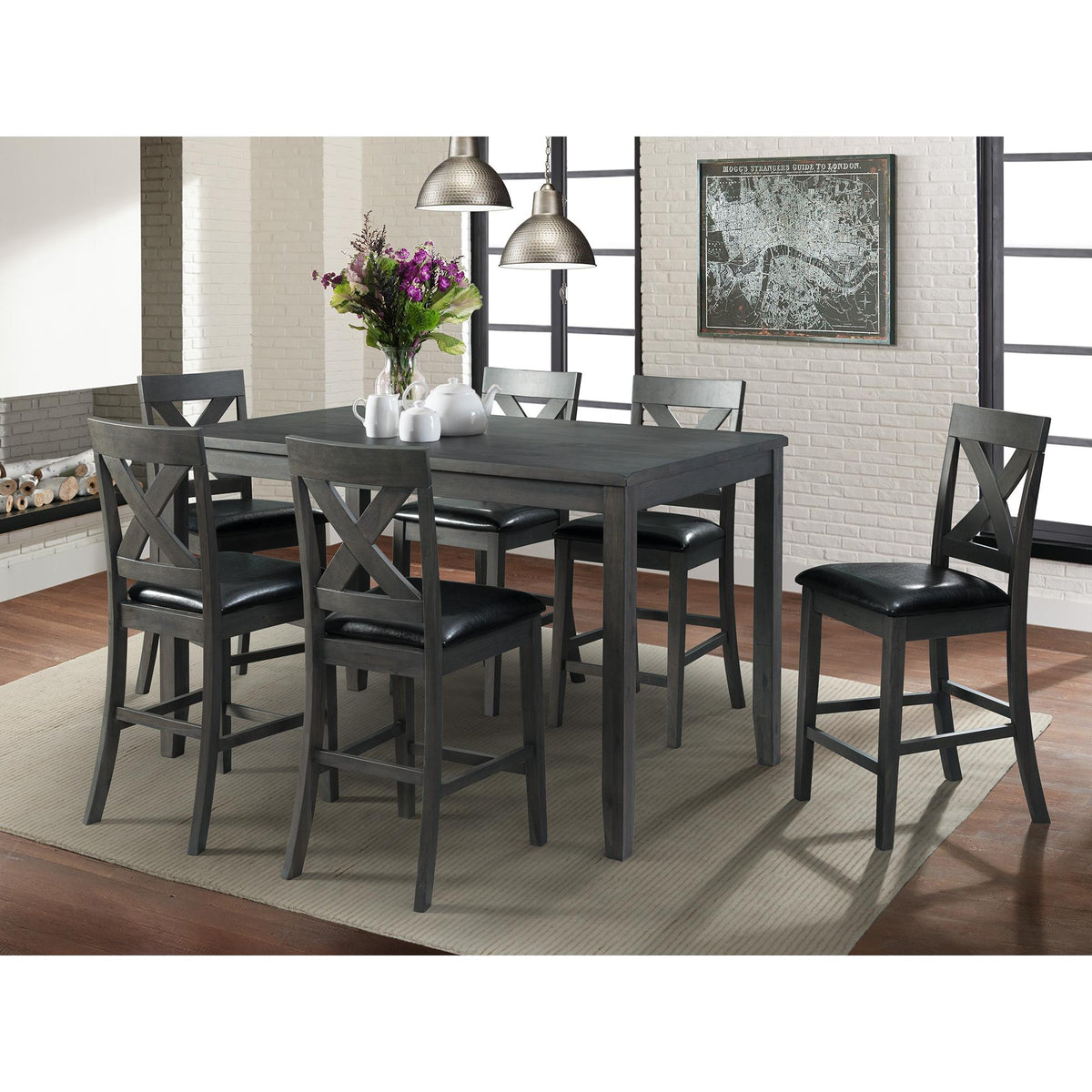 Elements International Alex DAX4007CS 7 pc Counter Height Dining Set IMAGE 1