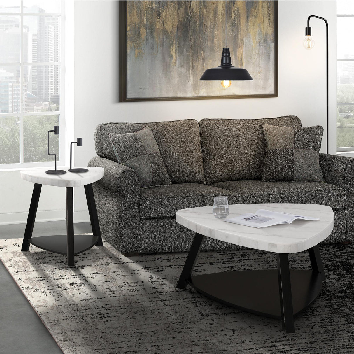 Elements International Trinity CTN100ET White Marble Top End Table IMAGE 7