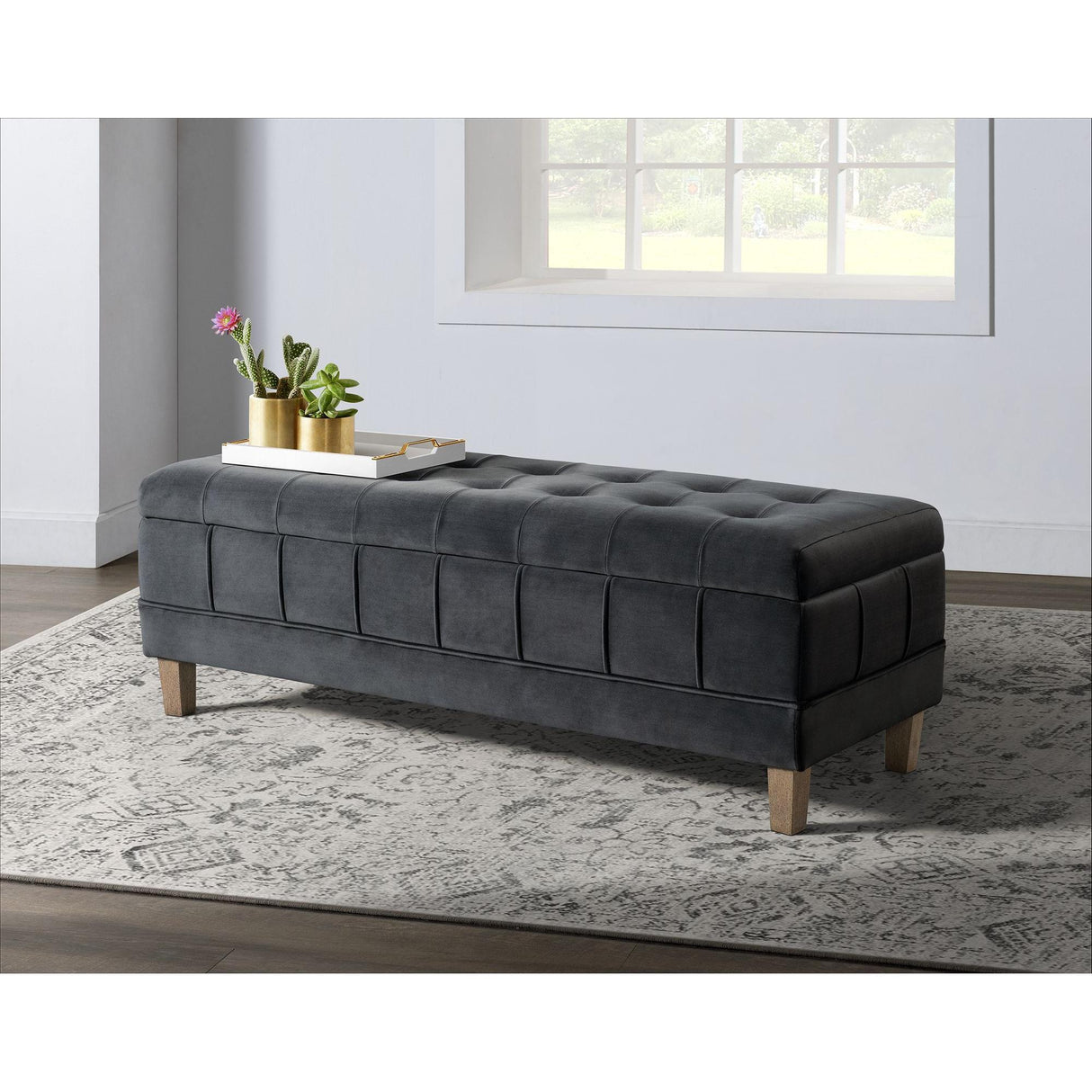 Elements International Crosby Tufted Storage Ottoman - Gun Metal IMAGE 11