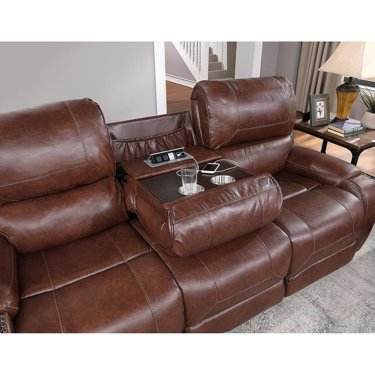 Steve Silver Furniture Keily KE800S Recliner Sofa w/Drop-Down Table - Brown IMAGE 9