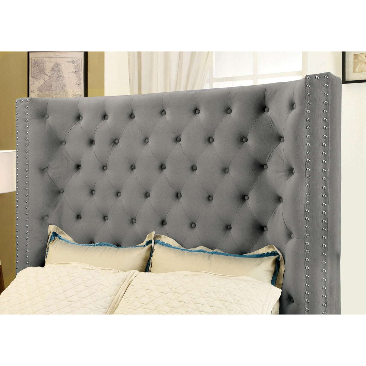 Furniture of America Mirabelle California King Upholstered Panel Bed CM7679GY-CK-VN IMAGE 3