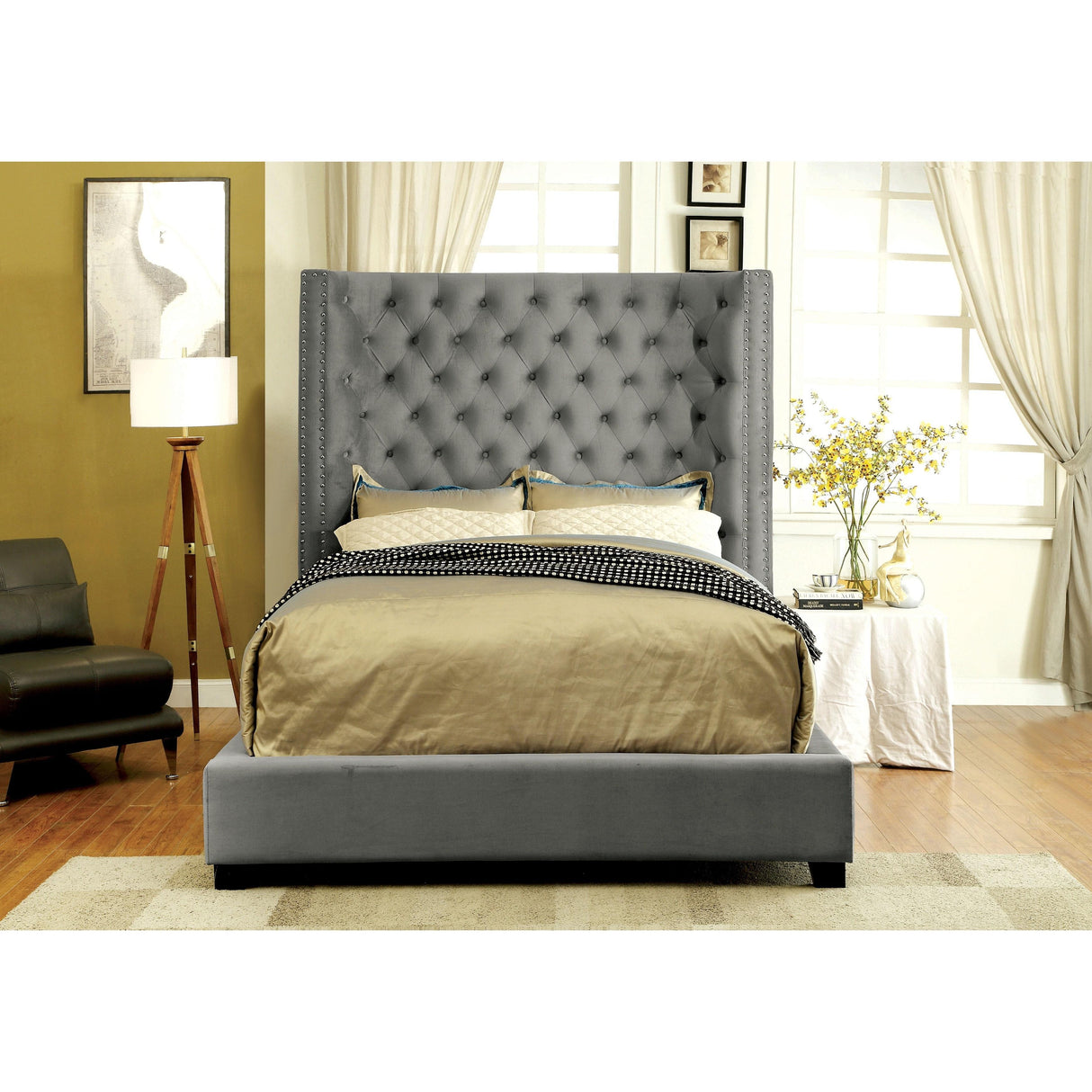Furniture of America Mirabelle California King Upholstered Panel Bed CM7679GY-CK-VN IMAGE 4