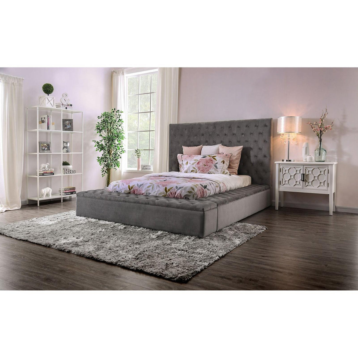 Furniture of America Davida Queen Upholstered Platform Bed with Storage CM7897GY-Q-BED IMAGE 2