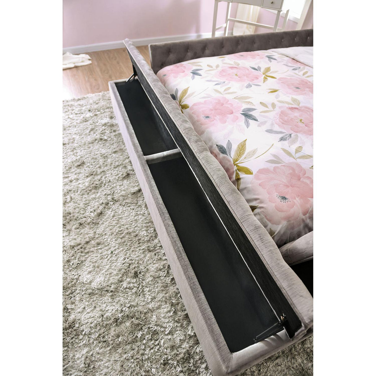Furniture of America Davida Queen Upholstered Platform Bed with Storage CM7897GY-Q-BED IMAGE 4