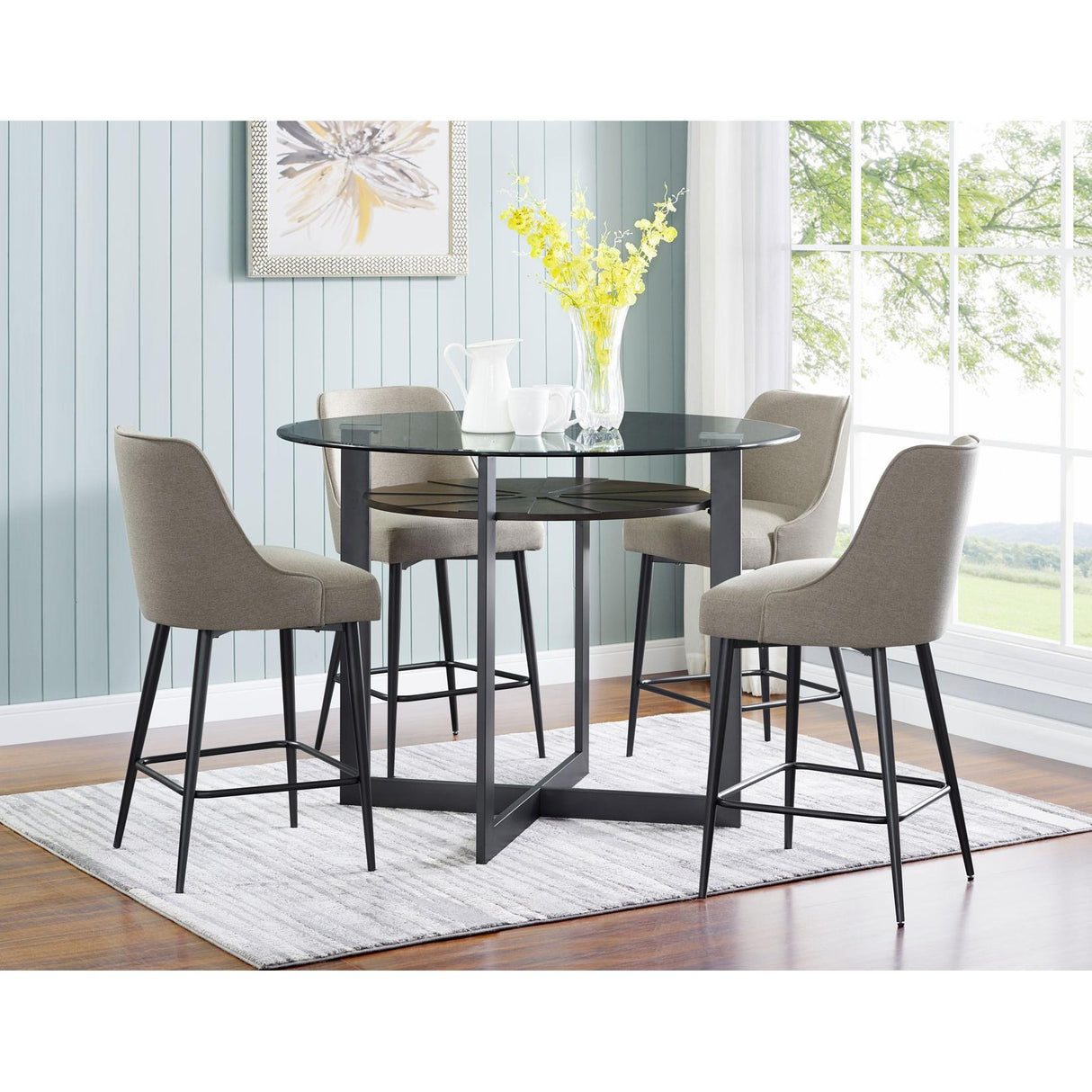 Steve Silver Furniture Olson OS480CB/GT Round Counter Height Dining Table with Glass Top IMAGE 5