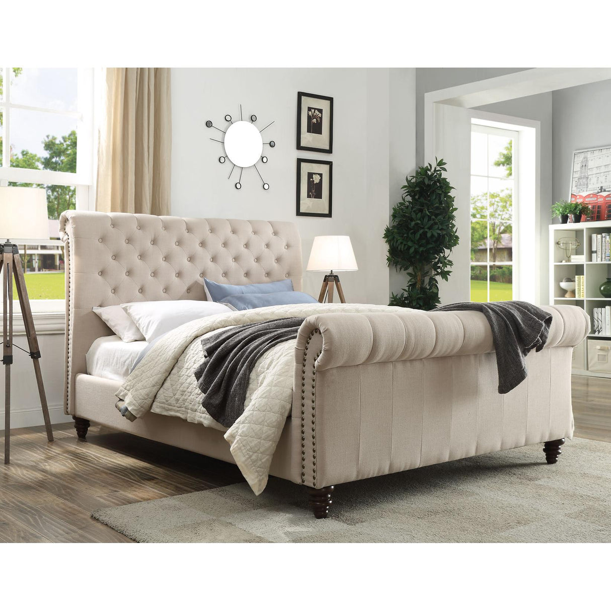 Steve Silver Furniture Swanson SS100QBEDS Queen Platform Bed - Sand IMAGE 1