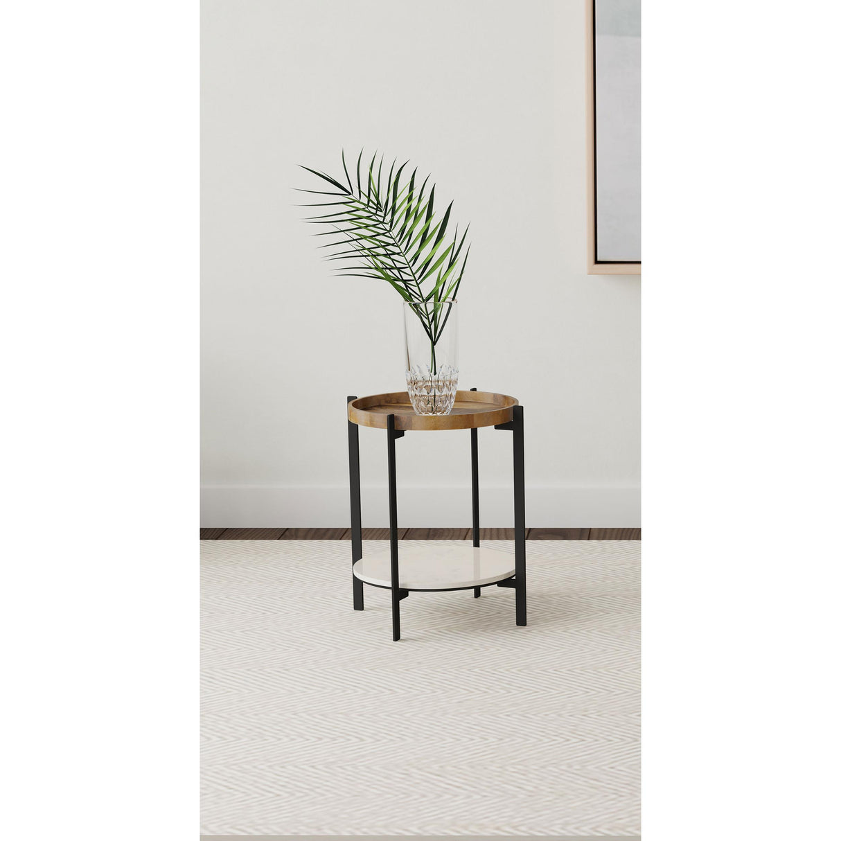 Coaster Furniture Adhvik 931218 Round End Side Table Marble Shelf - Natural and Black IMAGE 4
