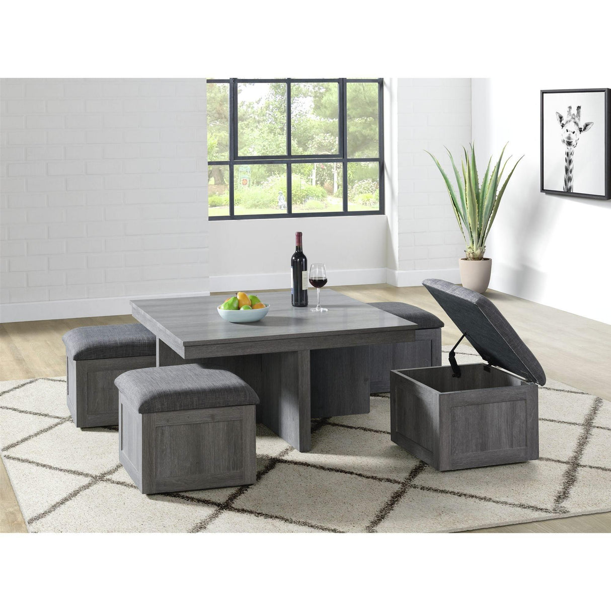 Elements International Uster CTUT100OT Coffee Table with 4 Stools IMAGE 7
