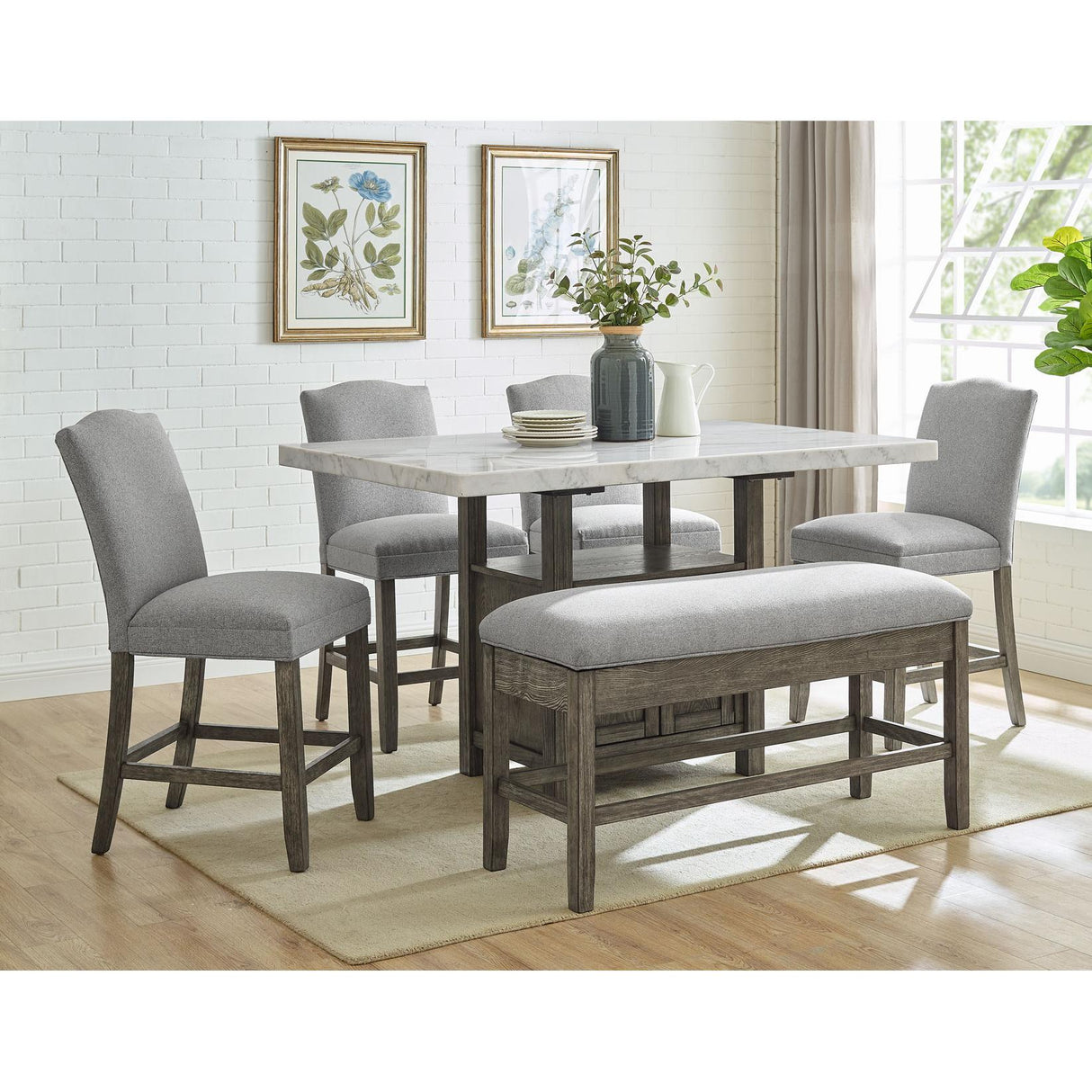 Steve Silver Furniture Grayson GS640 60-inch White Marble Counter Storage Table IMAGE 8