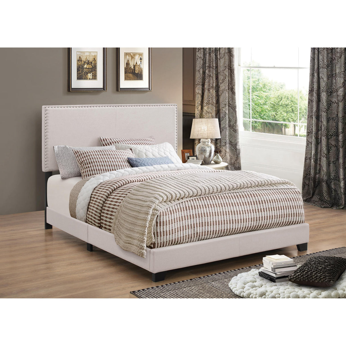 Coaster Furniture Boyd 350051KW Upholstered California King Panel Bed - Ivory IMAGE 2