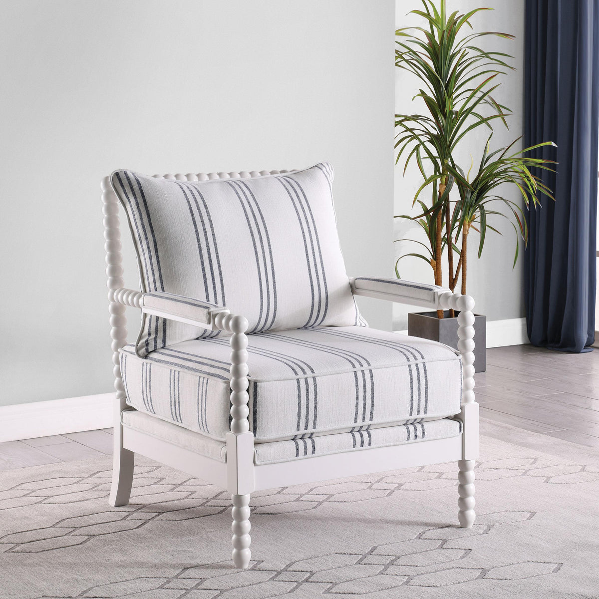 Coaster Furniture Blanchett 903835 Upholstered Bobbin Accent Chair - White and Navy IMAGE 9