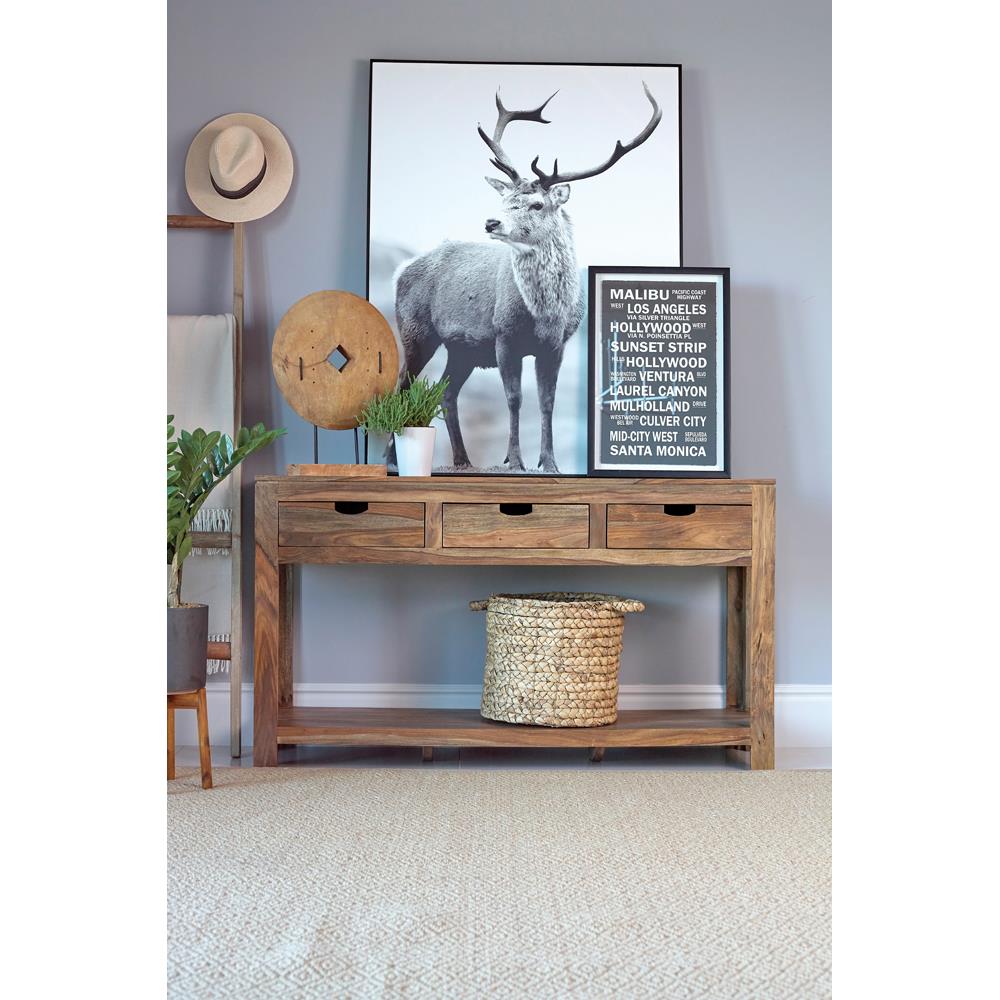 Coaster Furniture Esther 952853 3-Drawer Wood Console Table - Natural Sheesham IMAGE 7