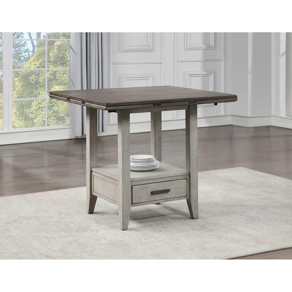 Steve Silver Furniture Abacus CU200 Round Counter Height Drop-Leaf Storage Table IMAGE 6