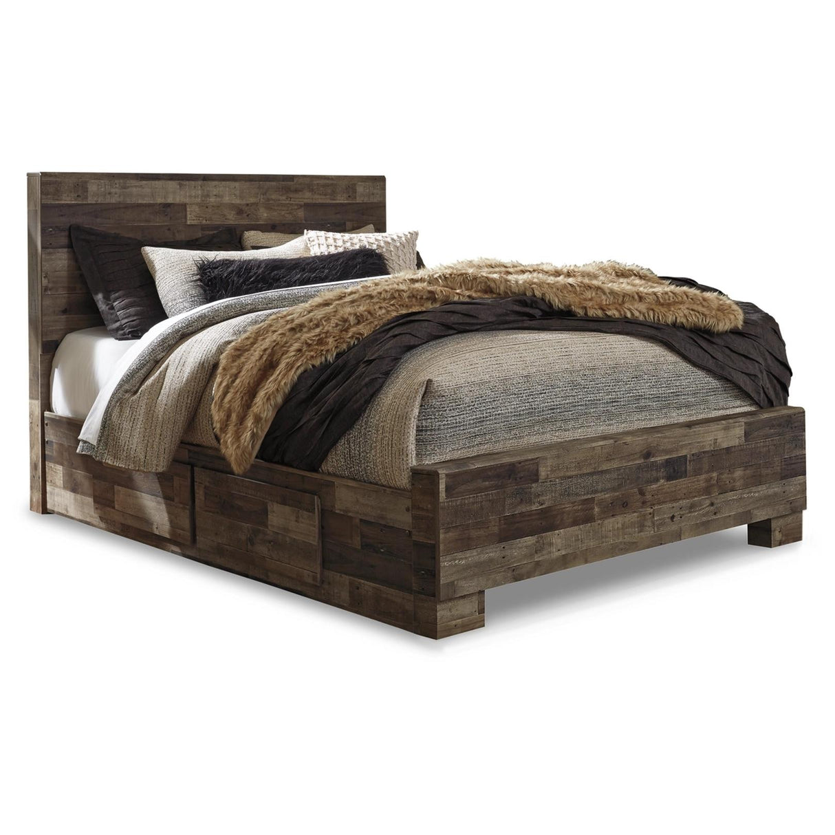 Benchcraft Derekson B200B22 Queen Panel Bed with 2 Storage Drawers IMAGE 1