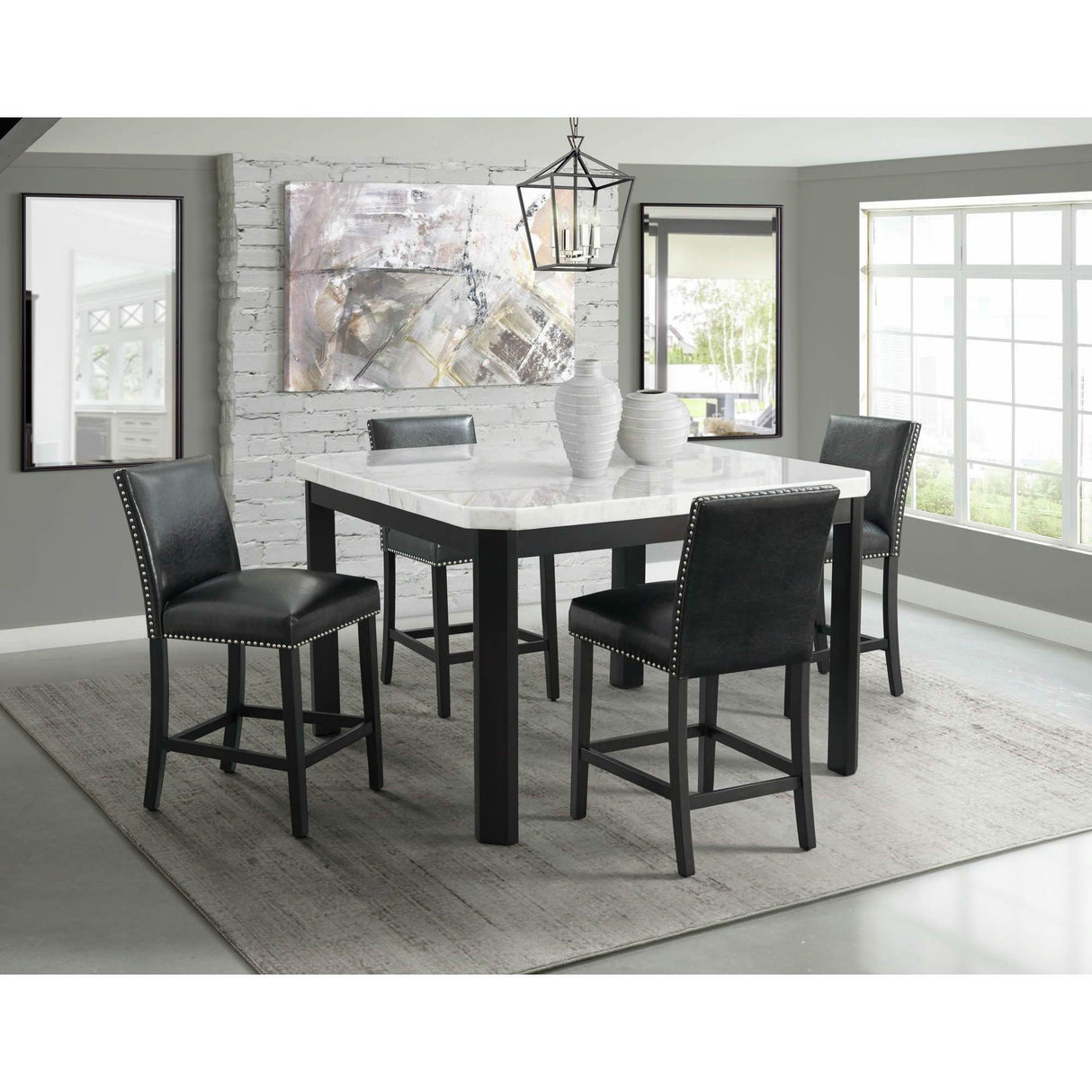 Elements International Meridian Faux Leather Counter Height Side Chair Set in Black IMAGE 9