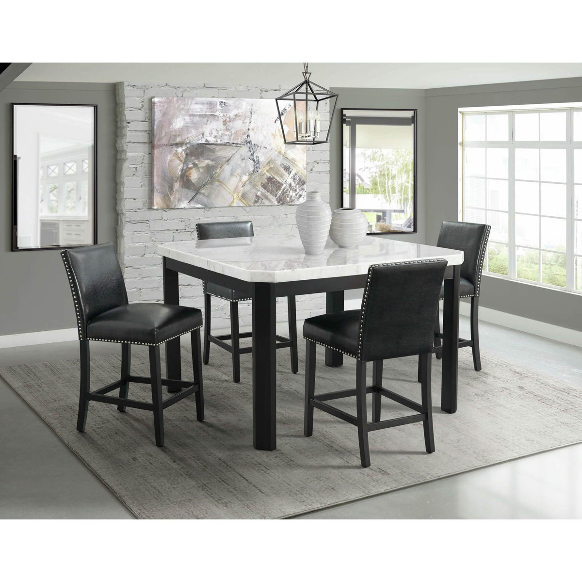 Elements International Meridian Faux Leather Counter Height Side Chair Set in Black IMAGE 9