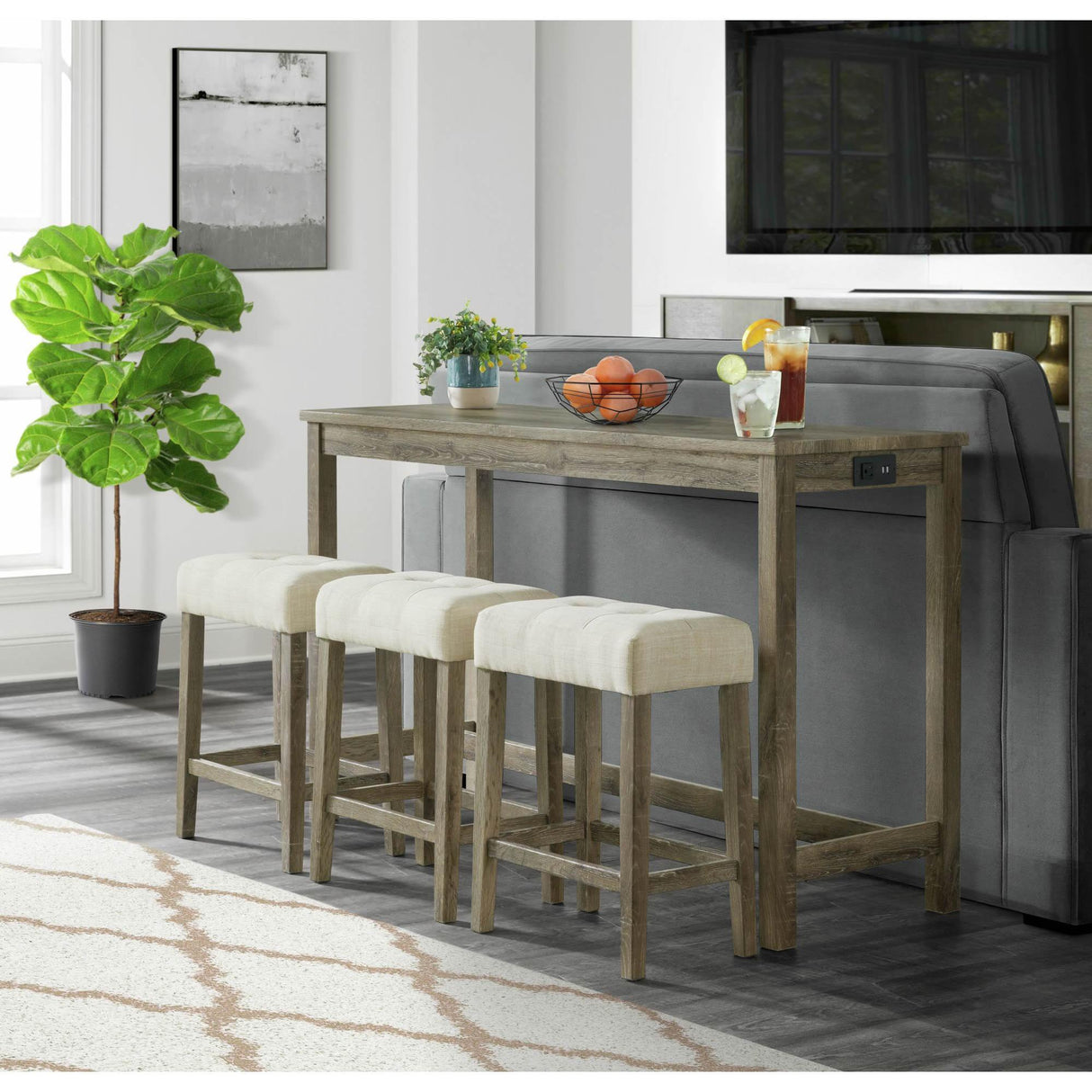 Elements International Oak Lawn Bar Table Single Pack (Table + Three Stools) IMAGE 15