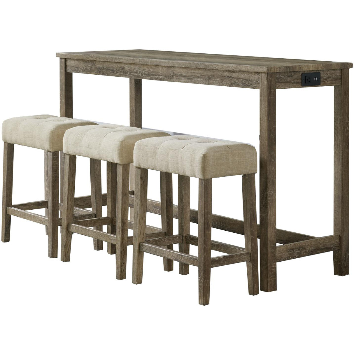 Elements International Oak Lawn Bar Table Single Pack (Table + Three Stools) IMAGE 2