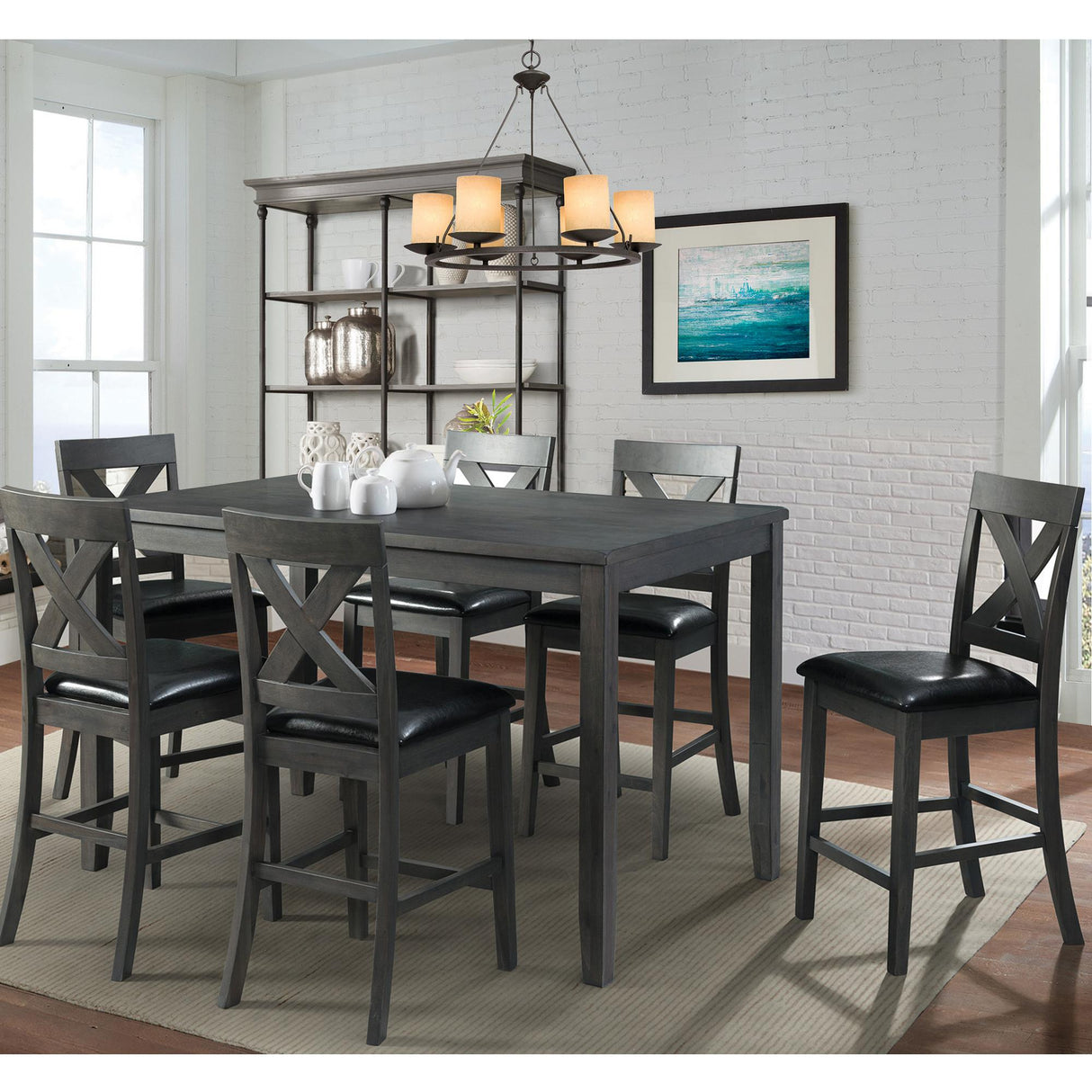 Elements International Alex Counter Side Chair W/Black PU Grey IMAGE 8