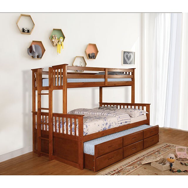 Furniture of America Kids Beds Bunk Bed CM-BK458F-OAK-BED+TR IMAGE 2