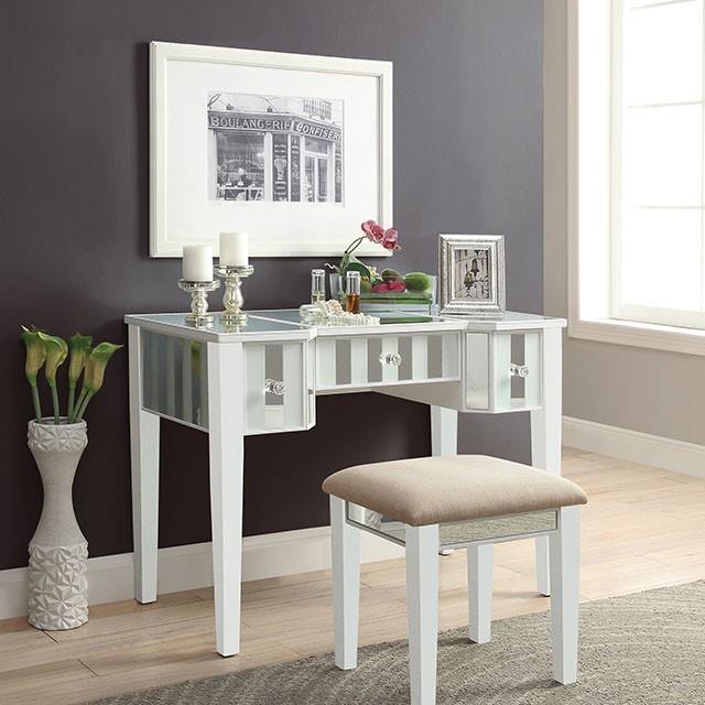 Furniture of America Joyce CM-DK6385WH-UPS3 Vanity w/ Stool IMAGE 1