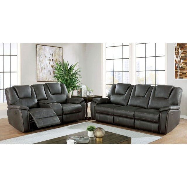 Furniture of America Ffion Reclining Leather Look Loveseat CM6219GY-LV IMAGE 2