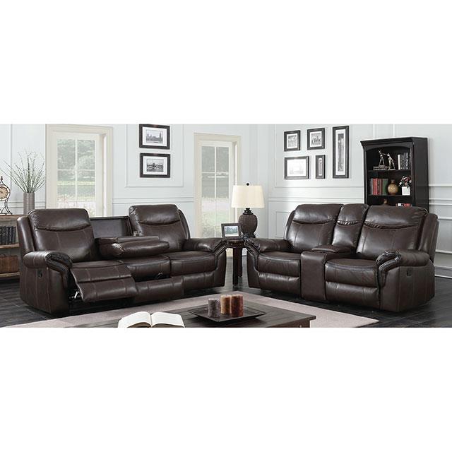 Furniture of America Chenai Reclining Leatherette Loveseat with Console CM6297-LV-VN IMAGE 1