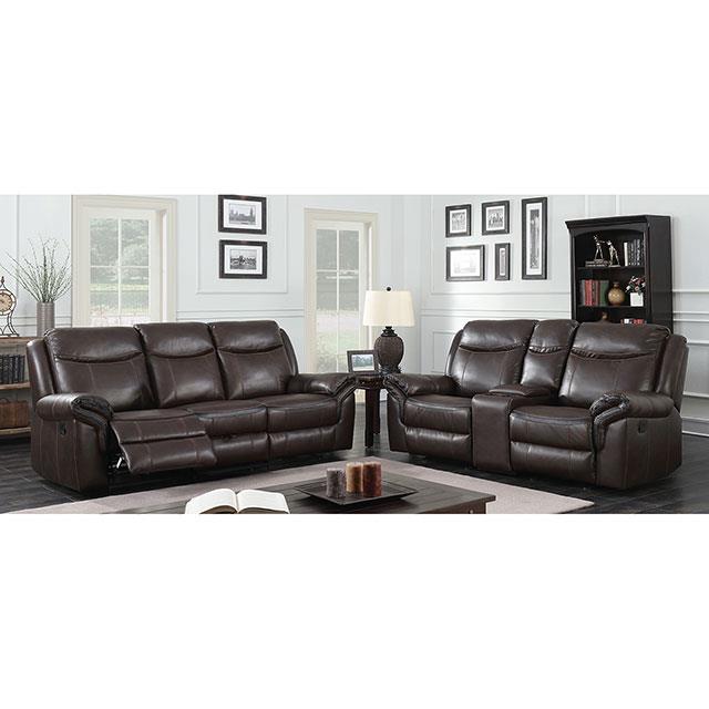 Furniture of America Chenai Reclining Leatherette Loveseat with Console CM6297-LV-VN IMAGE 2