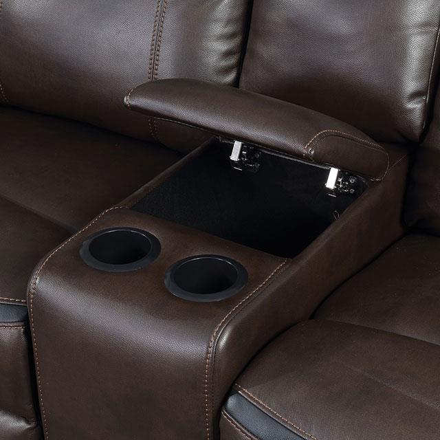 Furniture of America Chenai Reclining Leatherette Loveseat with Console CM6297-LV-VN IMAGE 3