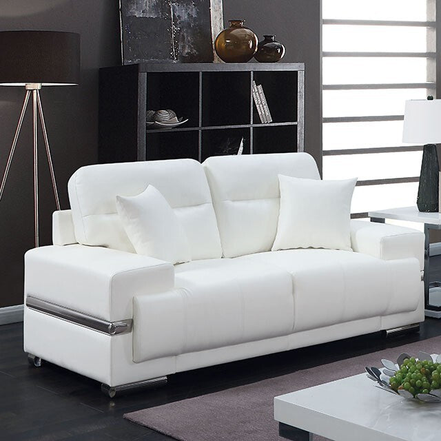 Furniture of America Zibak Stationary Leather Look Loveseat CM6411WH-LV IMAGE 2