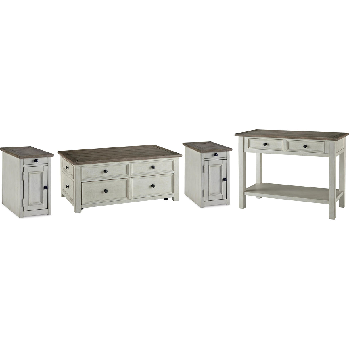 Signature Design by Ashley Bolanburg T637T4 Coffee Table and 2 Chairside End Tables with Console IMAGE 1
