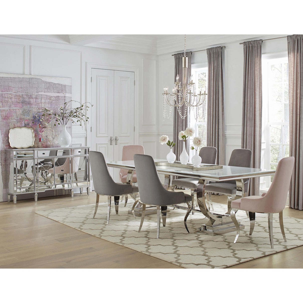 Coaster Furniture Antoine 108811 Rectangular 95-inch Glass Top Dining Table - White IMAGE 2