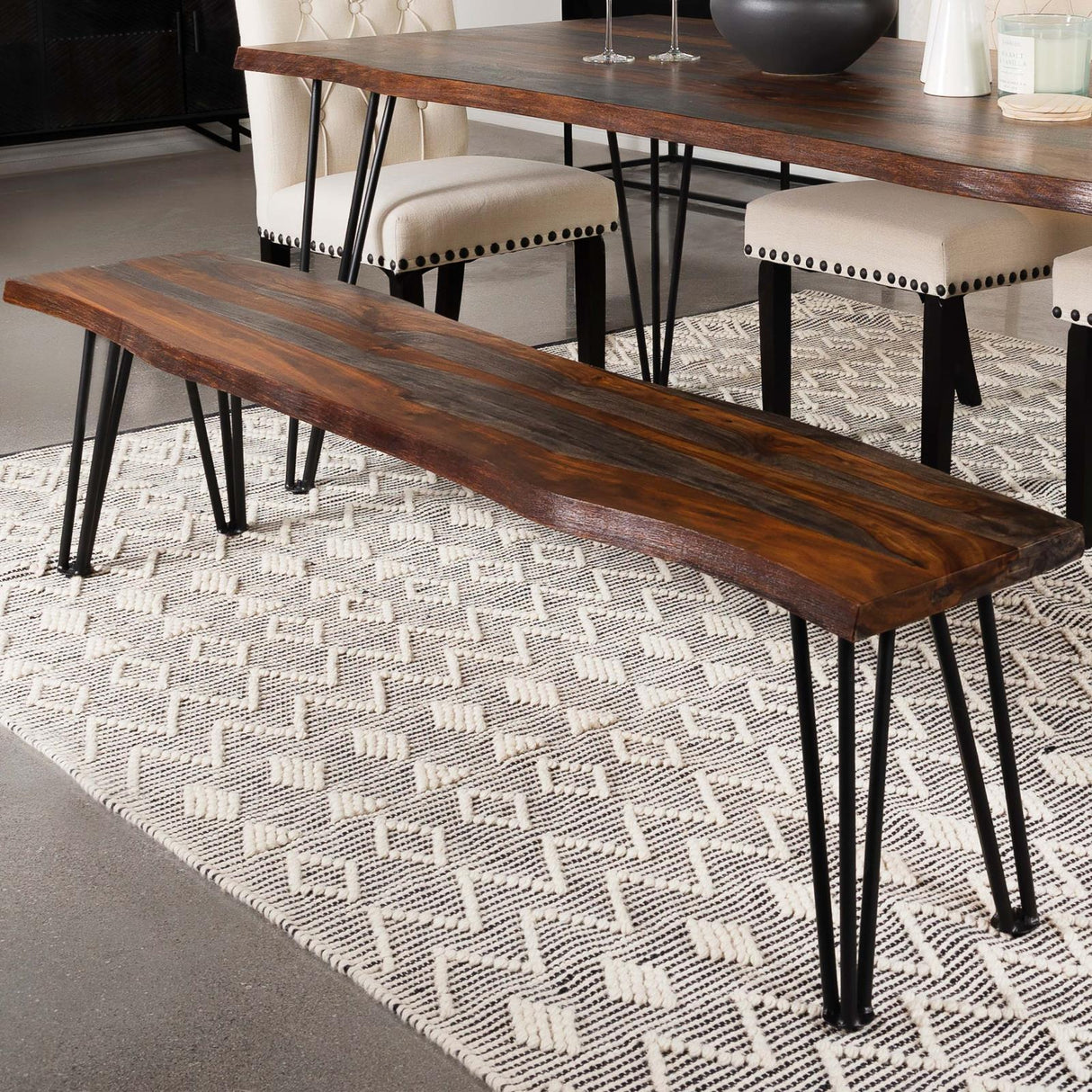 Coaster Furniture Neve 193863 Live Edge Wood Dining Bench Hairpin Legs - Grey Sheesham IMAGE 6