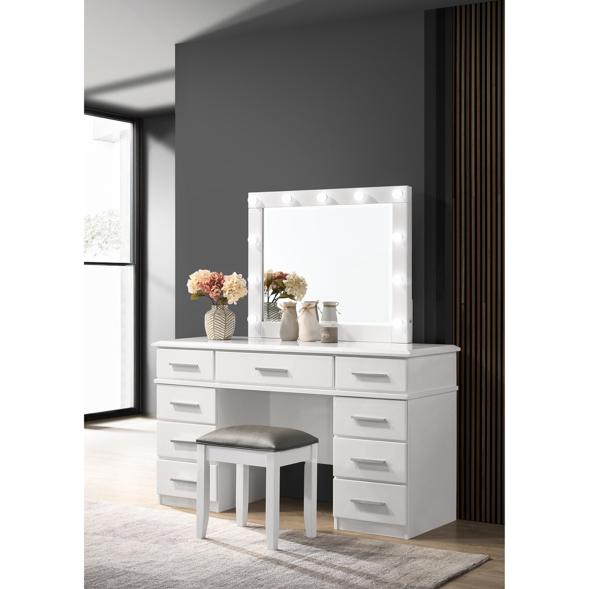 Coaster Furniture Felicity 203507STL Upholstered Vanity Stool - Metallic and Glossy White IMAGE 2