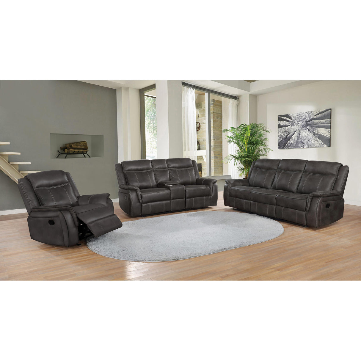Coaster Furniture Lawrence 603506 Upholstered Padded Arm Glider Recliner - Charcoal IMAGE 2