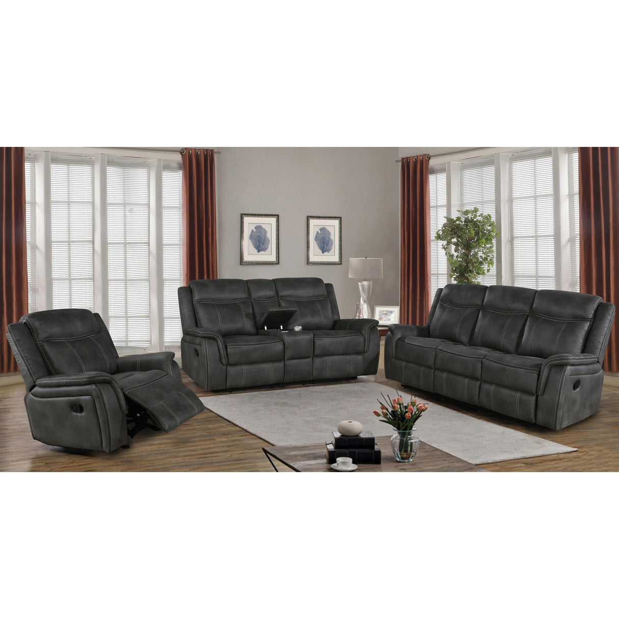 Coaster Furniture Lawrence 603506 Upholstered Padded Arm Glider Recliner - Charcoal IMAGE 3