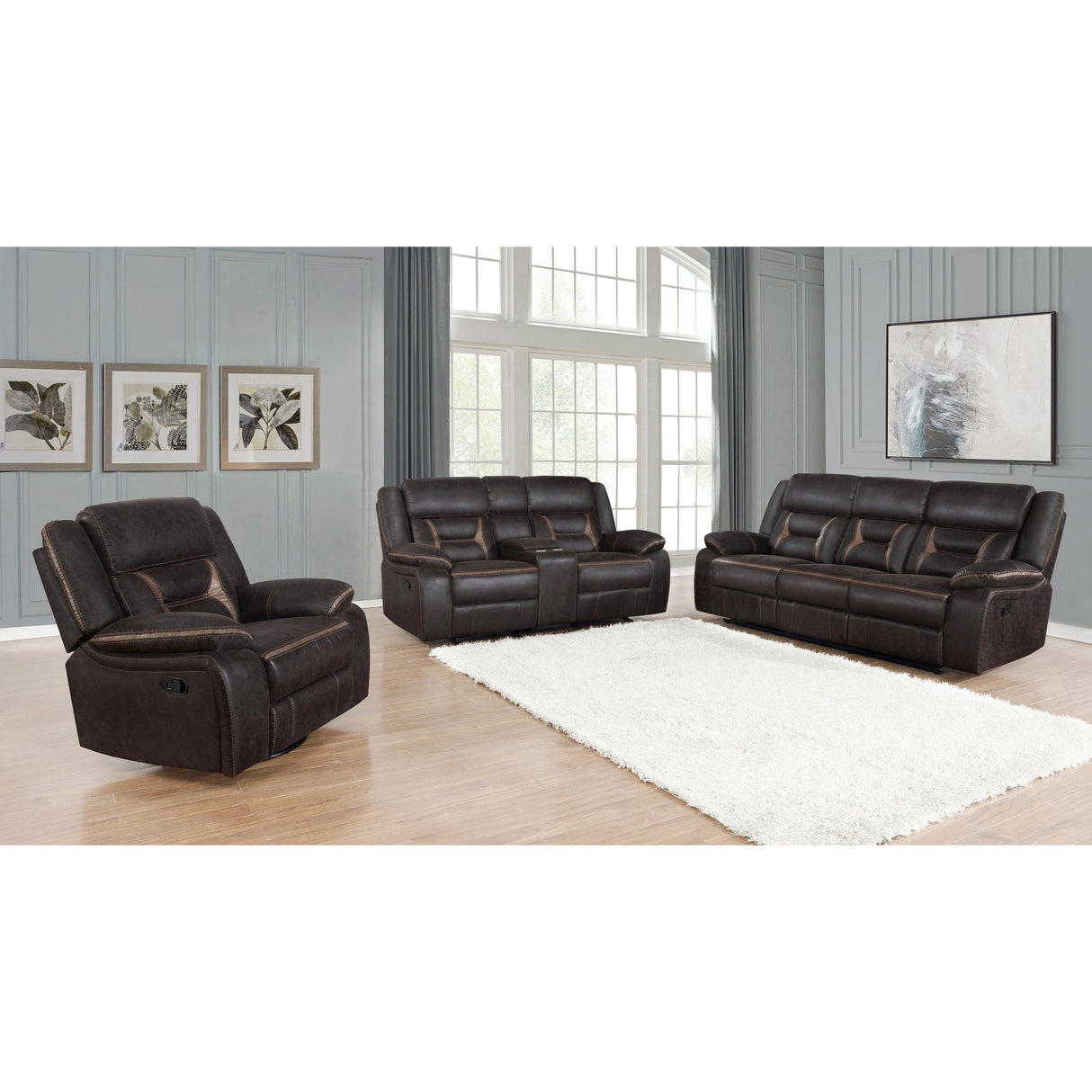 Coaster Furniture Greer 651354 Upholstered Motion Reclining Sofa - Brown IMAGE 2