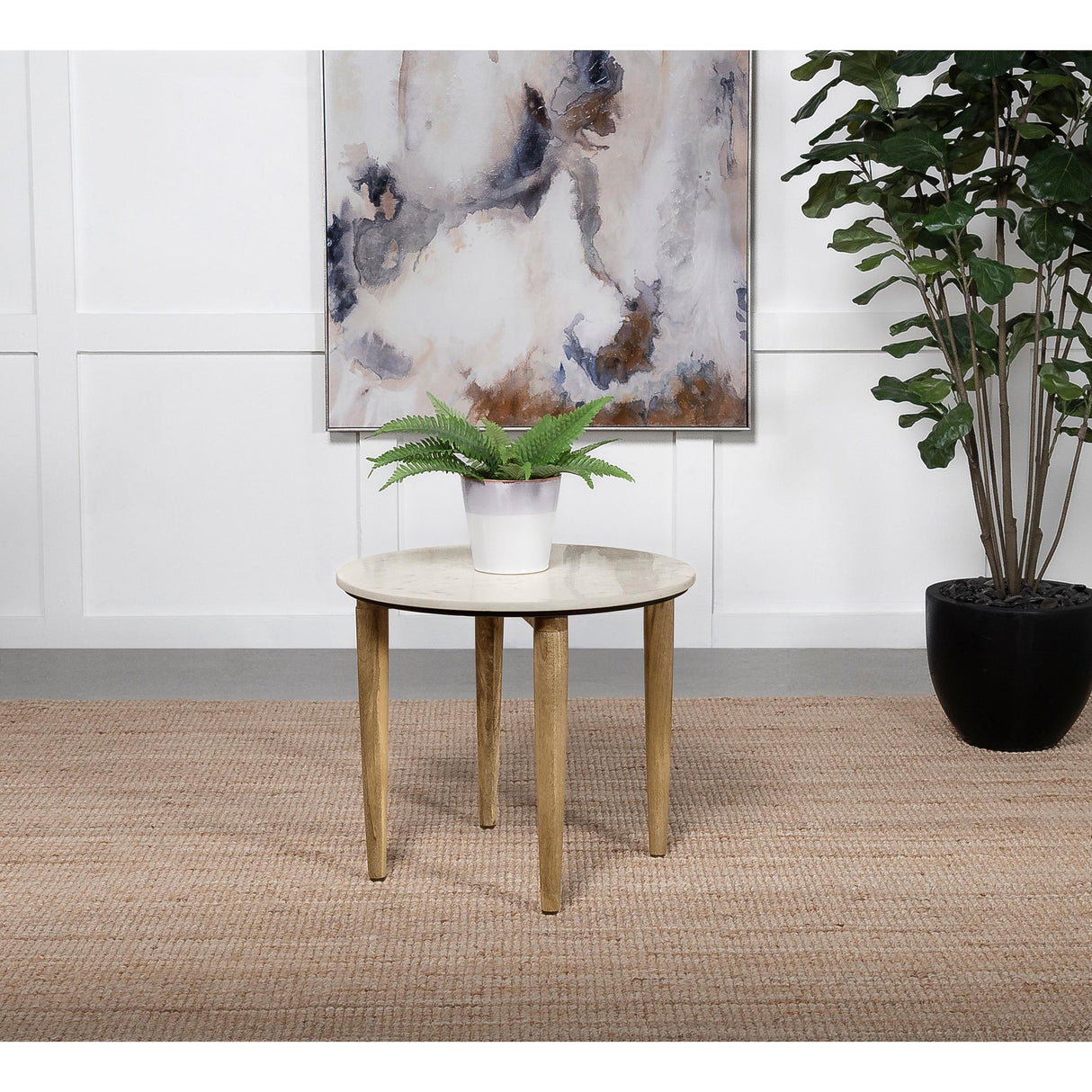Coaster Furniture Aldis 703717 Round Marble Top Side End Table - White and Natural IMAGE 3
